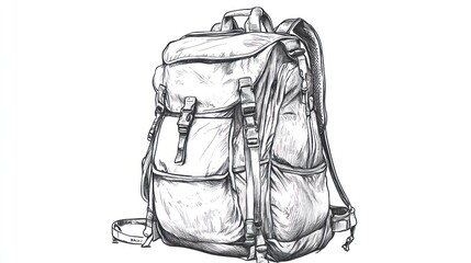 Sketch of a large backpack on white background