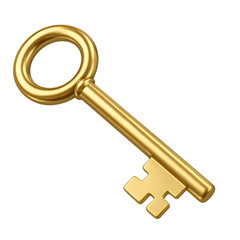 Golden key isolated on a white  transparent background PNG