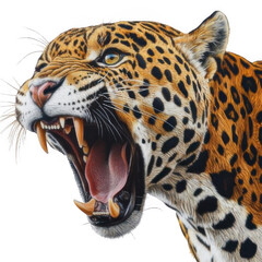 Obraz premium Realistic Jaguar in Aggressive Pose on White Background Transparent Background