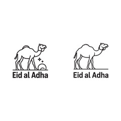 Eid ul Adha silhouette line art camel icon set vector art on white background.