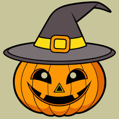 jack-o'-lantern, witch hat pumpkin, glowing pumpkin face, vintage Halloween art, Halloween Vector Design
