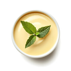 Smooth and creamy vanilla pudding with a silky texture and rich vanilla flavor, isolated white background, modern art style
