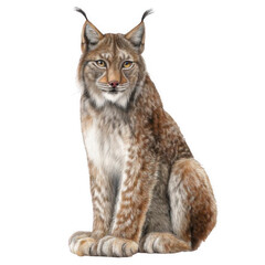 Fototapeta premium Realistic Lynx Cat Sitting on White Background Transparent Background