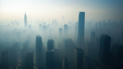 Fototapeta premium Smog-filled cityscape aerial view