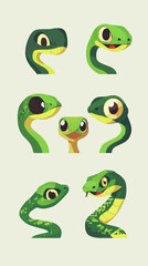 Obraz premium Cute Snake Emoticons Collection in Pixel Art Style - Minimalist SVG Vector Illustration