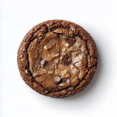 Soft and chewy chocolate chip cookie with a slightly cracked surface golden brown edges rich buttery aroma, isolated white background, modern art style