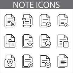 16 Note and Document Icons for Organization, Task Management, and Office Work