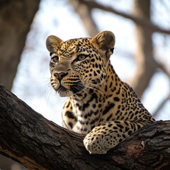 Fototapeta premium brown tiger looking on branch