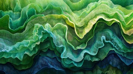 Obraz premium Intricate Layered Abstract Background with Green and Blue Wavy Gradient Texture