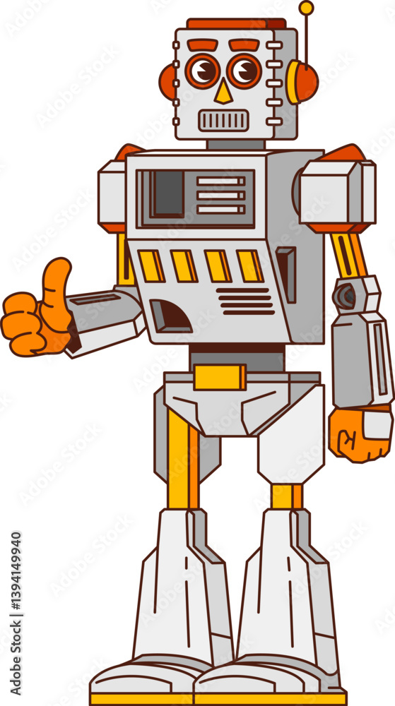 Fototapete retro robot and bot groovy funny character. artificial intelligence cyborg android cute isolated gro