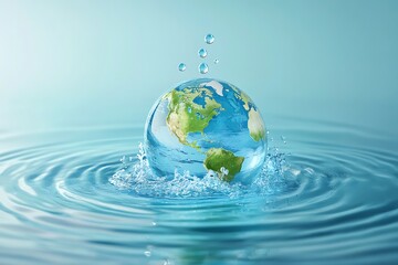 Abstract 3D illustration of Earth with water elements, symbolizing global sustainability and environmental care