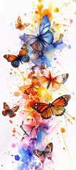 Colorful butterflies on white background
