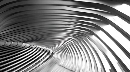 Abstract architectural interior showcasing rhythmic curves in monochrome