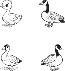 Cartoon Silhouettes of Ducks and Geese – Playful and Detailed Animal Vector Art