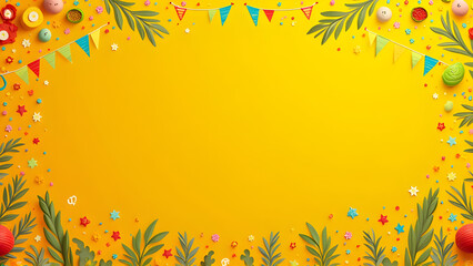 Desert Fiesta Background with Cactus, Colorful Bunting, Sombrero Cinco de Mayo, Mexican Party Invitation, Western Poster Template, Festival Event or Greeting Card Design