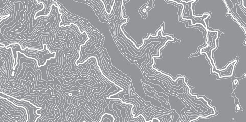Abstract Topography Design with Seamless Lines and Geometric Grids, Illustrating Sea Map and Mounted Landscape Area with Tech-Inspired Details on a White Background