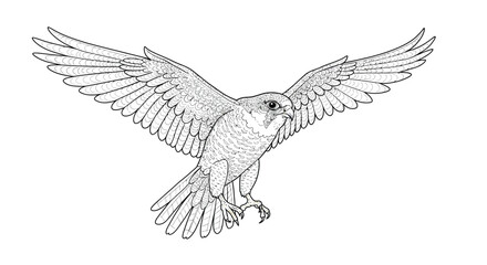 Obraz premium Soaring Peregrine Falcon Illustration Line Art Mid Flight Action With Wings Fully Spread Powerful Raptor Sky Sketch