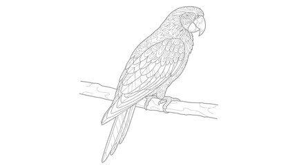 Fototapeta premium Vibrant Scarlet Macaw Outline Perched On Branch Showcasing Long Tail Feathers And Strong Curved Beak Exotic Parrot