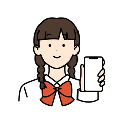 スマホを持つ三つ編みの女子高生