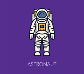 Space astronomy astronaut color thin line icon. Cosmos flight outline icon, galaxy outerspace research or discovery lineart vector icon. Space exploration or astronomy travel linear sign with spaceman