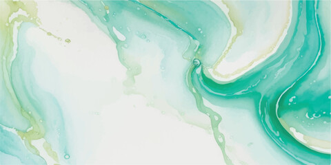 Elegant Watercolor Background with Soft Pastel Green Aquamarine Shades and Golden Lines, Enhanced by a Fluid Marbled Paper Texture for a Gentle, Sophisticated Banner Design