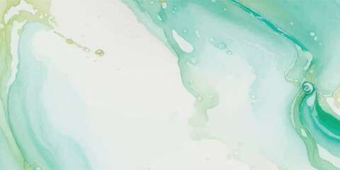 Abstract Watercolor Background in Soft Aquamarine Green with Flowing Golden Lines, Complemented by a Fluid Marbled Paper Texture, Perfect for Elegant Banners or Illustrations