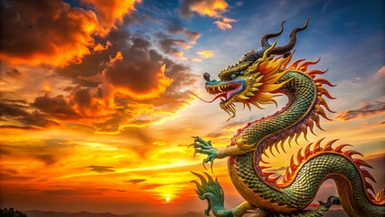 Fototapeta premium Majestic Dragon Silhouette A Powerful Symbol of the Thai Zodiac for Lunar New Year Celebrations