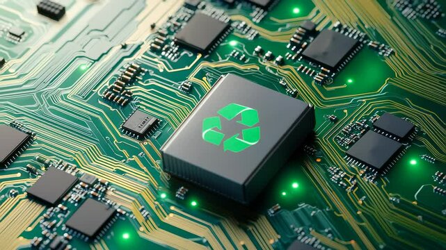 Circuit Board with Green Recycling Symbol
