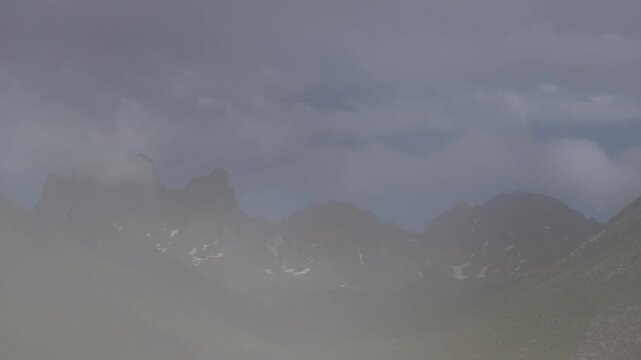 Foggy Kackar Mountains in the Fog Drone Video, Kackar Mountains Plateau Ayder, Camlihemsin Rize, Turkiye (Turkey)