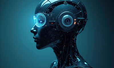 Futuristic AI Robot Woman, Cyborg Head - AI