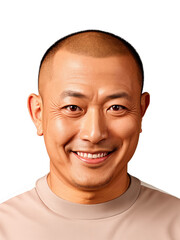 Obraz premium A Asian middle-aged man with red buzz cut, brown eyes, wearing sporty, showing playfulness with a cheeky grin, with a