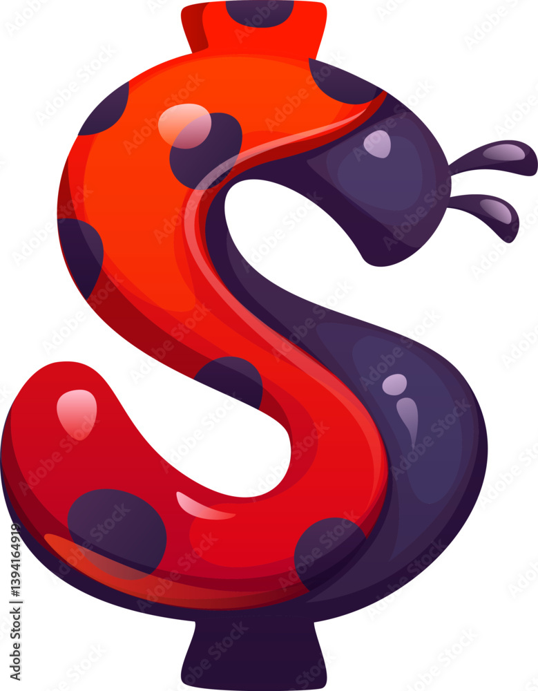 Fototapete ladybug cartoon font punctuation dollar currency symbol. cute ladybug beetle kids abc type element, 