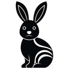 Elegant Black And White Rabbit Graphic Silhouette For Easter And Spring Designs.