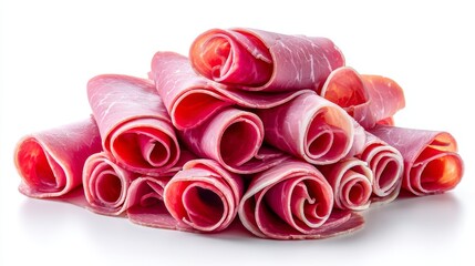 Freshly Sliced Raw Meat Piled High on a White Background