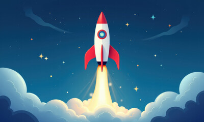 Rocket Launch Startup Success Space - Flat design