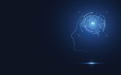 Abstract artificial intelligence with head human connection. Digital technology line composition concept of global business. Vector Illustration
