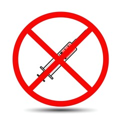 Obraz premium A bold red circle emphatically prohibits a syringe, symbolizing a strong stance against drug use or unsafe injections with a simple, graphic design.