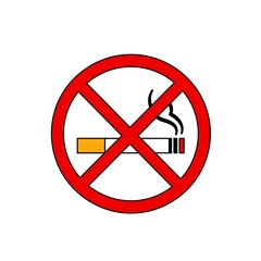Obraz premium A bold red circle decisively crosses out a smoking cigarette, a powerful symbol of a smoke-free zone with a clear, simple graphic design.