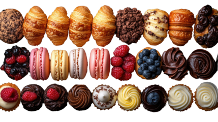 Sweet Assortment of Delight: A meticulously arranged array of diverse and decadent baked goods, each a unique work of culinary artistry, inviting a sensory exploration of flavors and textures.