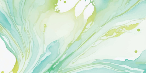 Soft and Ethereal Watercolor Painting Featuring a Harmonious Blend of Aquamarine Green Pastels and Subtle Gold Detailing, Set Against a Beautifully Fluid Marbled Background Texture