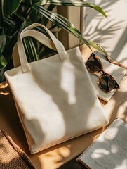 Naklejka premium Sunlit Tote Bag for Desk, Plants, Lifestyle.