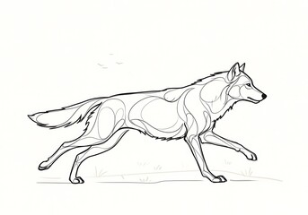 Running Wolf Illustration in Minimalist Line Art on White Background