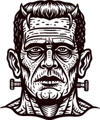 Mature man with bolts and devil horns in black and white.