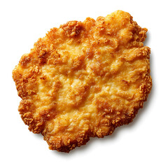 Golden and crispy chicken schnitzel with a perfectly fried crust and juicy meat inside, isolated white background, modern art style