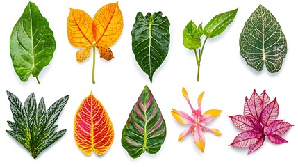 Fototapeta premium collection of leaf and flower on white background ,seamless pattern background ,isolated on white , 