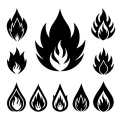 Flame and Fire Icon Set in Flat Style for Logos and Design