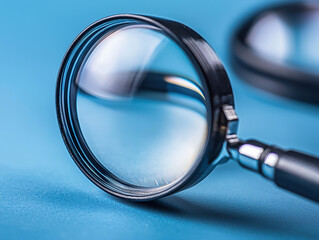 A close-up detailed shot reveals two magnifying glasses resting on a vibrant blue surface showcasing their intricate design and clear lenses ready for detailed examination and