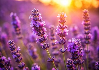 Obraz premium Closeup View of a SunDrenched Tuscan Lavender Field Macro Photography Captures the Exquisite Purple Hues