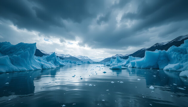 Azure Icebergs In A Glacier Bay - Powered by Adobe