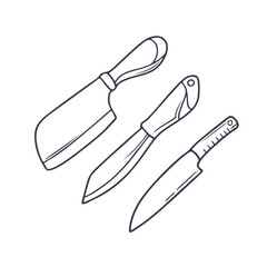Kitchen Knife Set Line Art Illustration